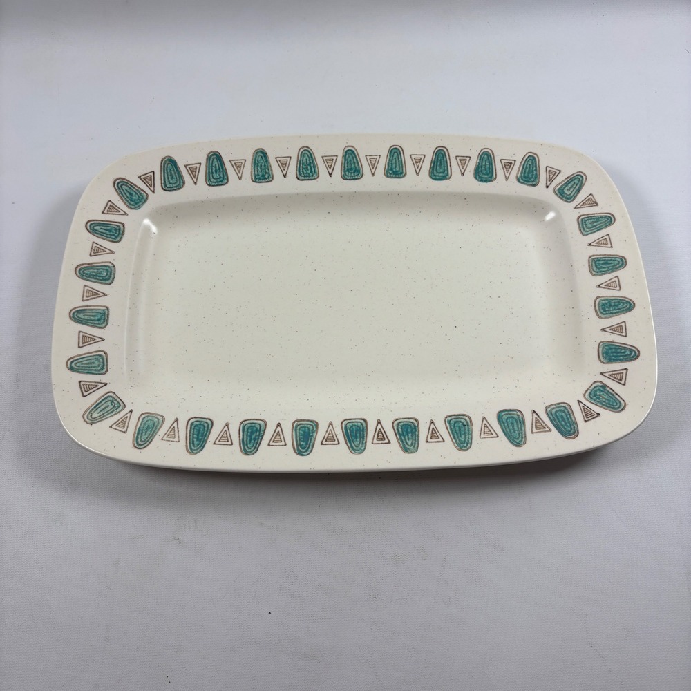 Vintage Navajo Metlox 14" Rectangular Serving Platter Tray MCM Teal Brown